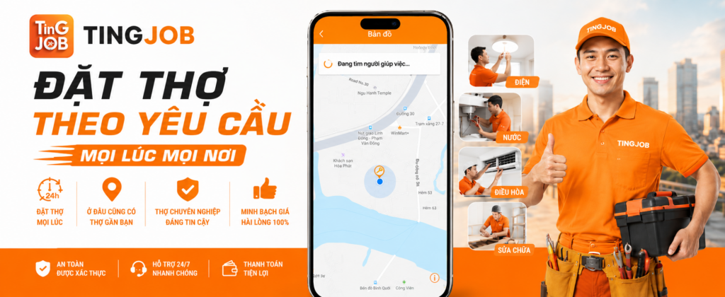 Đặt thợ theo yêu cầu trên ứng dụng TinGJob